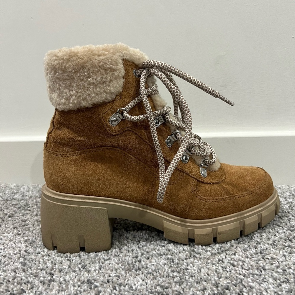 Steven New York Henley Chunkly Lug Soles Waterproof Suede Ankle Boots Women 6.5